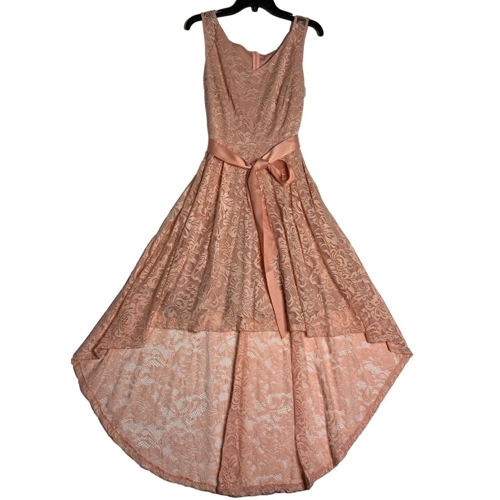 Bery Love Women's Large Pink Floral Lace Long Back Dress